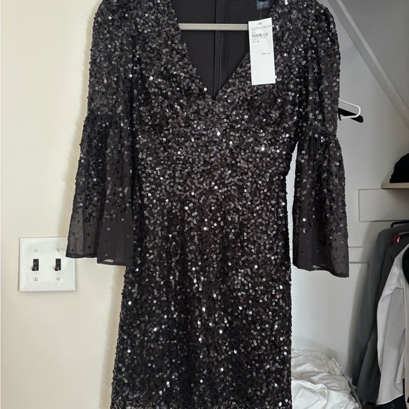French Connection Black Sequin Long Sleeve Dress - Picture 1 of 3